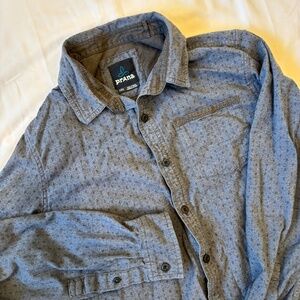Prana Men’s Long Sleeve Button-Up Shirt Size Large – Blue Pattern Casual Outdoor